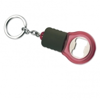 Flaschenöffner/Schlüsselring mit LED Licht rot transparent